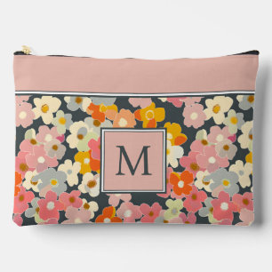 Retro Moderne Bloemige Roze Monogram Initiaal Etui