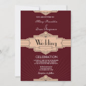 Retro Moderne Bourgogne Rusty Art Deco Bruiloft Kaart (Voorkant)