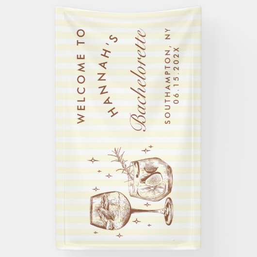 Retro Moderne Bruine Cocktail Bachelorette Spandoek (Verticaal)