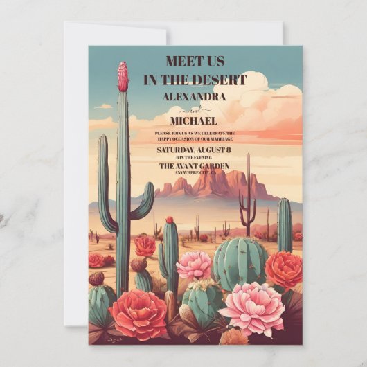 Retro Moderne Cactus Bruiloft Kaart (Voorkant)