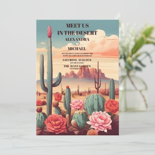 Retro Moderne Cactus Bruiloft Kaart (Staand voorkant)