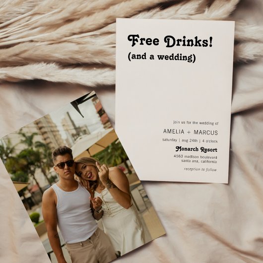 Retro Moderne Chic Gratis Dranken Bruiloft Kaart