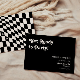 Retro Moderne Chic Zwarte Ruitjes Save the Date Kaart