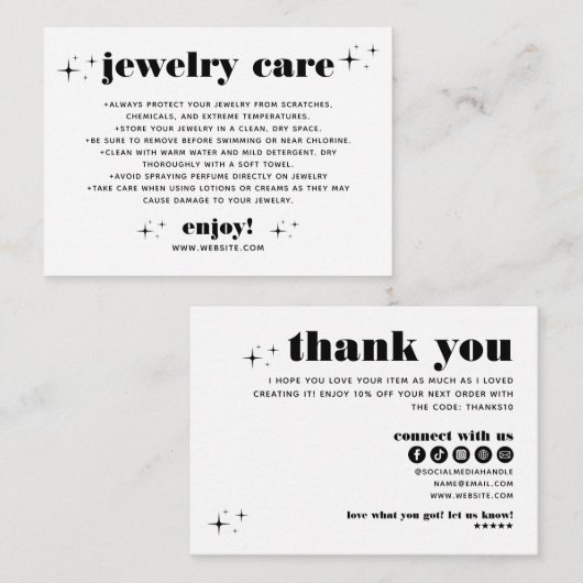 Retro Moderne Chique Sieraden Zorg Dank u Bedrijf Informatiekaartje (Voorkant / Achterkant)