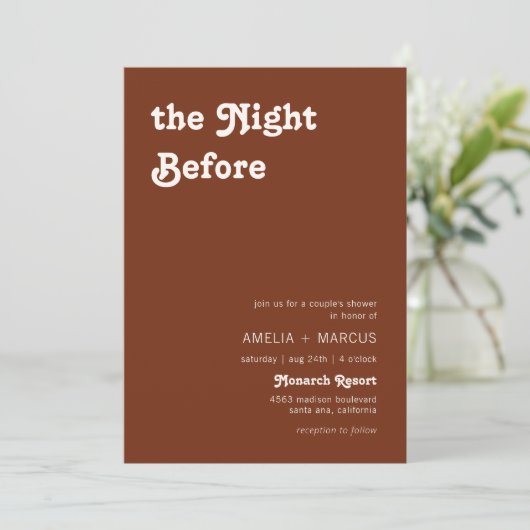 Retro Moderne Chique Terracotta Couple's Douche Kaart (Staand voorkant)