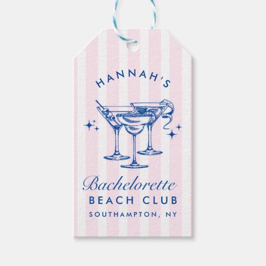 Retro moderne cocktail Bachelorette Blauw Cadeaulabel (Voorkant)