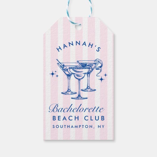 Retro moderne cocktail Bachelorette Blauw Cadeaulabel (Achterkant)
