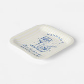 Retro moderne cocktail Bachelorette Blauw Papieren Bordje (Gebogen)