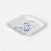 Retro moderne cocktail Bachelorette Blauw Papieren Bordje (Gebogen)