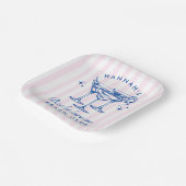 Retro moderne cocktail Bachelorette Blauw Papieren Bordje (Gebogen)