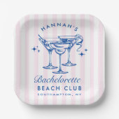 Retro moderne cocktail Bachelorette Blauw Papieren Bordje (Voorkant)