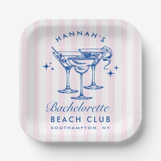 Retro moderne cocktail Bachelorette Blauw Papieren Bordje (Voorkant)