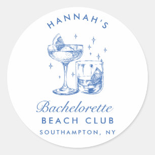 Retro Moderne Cocktail Bachelorette Blauw Ronde Sticker