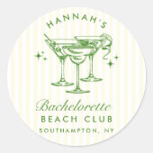 Retro moderne cocktail Bachelorette Groen Ronde Sticker (Voorkant)