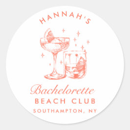 Retro Moderne Cocktail Bachelorette Oranje Ronde Sticker