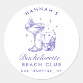Retro Moderne Cocktail Bachelorette Paars Ronde Sticker (Voorkant)