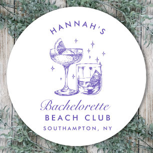 Retro Moderne Cocktail Bachelorette Paars Ronde Sticker