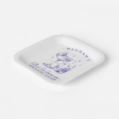Retro Moderne Cocktail Bachelorette Paarse Papieren Bordje (Gebogen)
