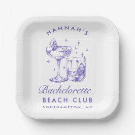 Retro Moderne Cocktail Bachelorette Paarse Papieren Bordje