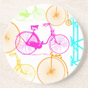 Retro Moderne Fiets Helder Kleur Neon Patroon Zandsteen Onderzetter