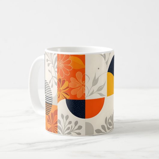 Retro moderne geometrische met bloemenelementen koffiemok (Voorkant links)