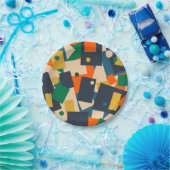 Retro Moderne Geometrische puntpatchwork Abstract Papieren Bordje (Feest)
