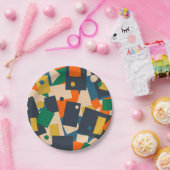 Retro Moderne Geometrische puntpatchwork Abstract Papieren Bordje (Feest)