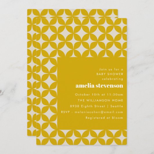 Retro Moderne Geometrische Vormen Geel Baby shower Kaart (Voorkant / Achterkant)