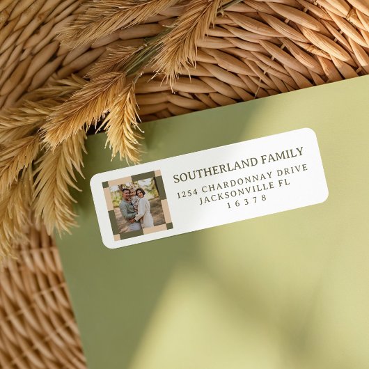 Retro moderne geruit patroon familie foto etiket