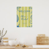 Retro moderne gestreepte strand huwelijks welkom b poster (Keuken)