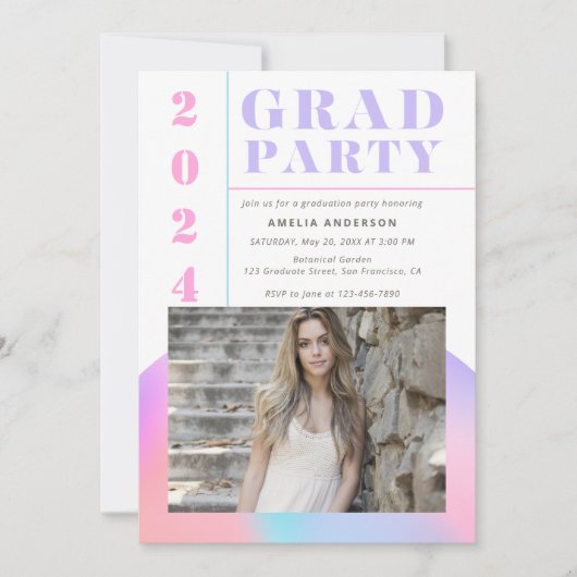 Retro Moderne Gradient Photo Graduation Party Kaart (Voorkant)