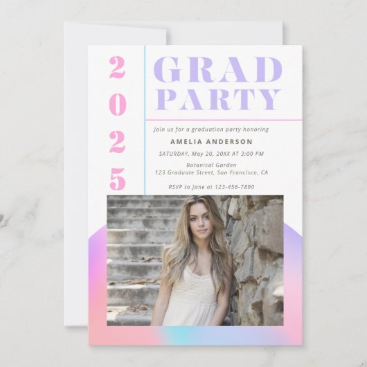 Retro Moderne Gradient Photo Graduation Party Kaart (Voorkant)