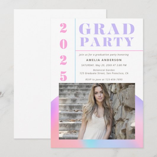 Retro Moderne Gradient Photo Graduation Party Kaart (Voorkant / Achterkant)