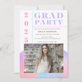 Retro Moderne Gradient Photo Graduation Party Kaart