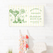 Retro Moderne Groen & Geel Gestreepte Meidenavond Spandoek (Insitu)