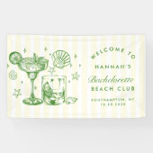 Retro Moderne Groen & Geel Gestreepte Meidenavond Spandoek (Horizontaal)