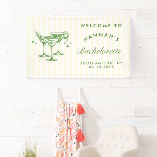 Retro Moderne Groene Cocktail Bachelorette Spandoek (Insitu)