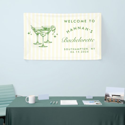 Retro Moderne Groene Cocktail Bachelorette Spandoek (Beurs)
