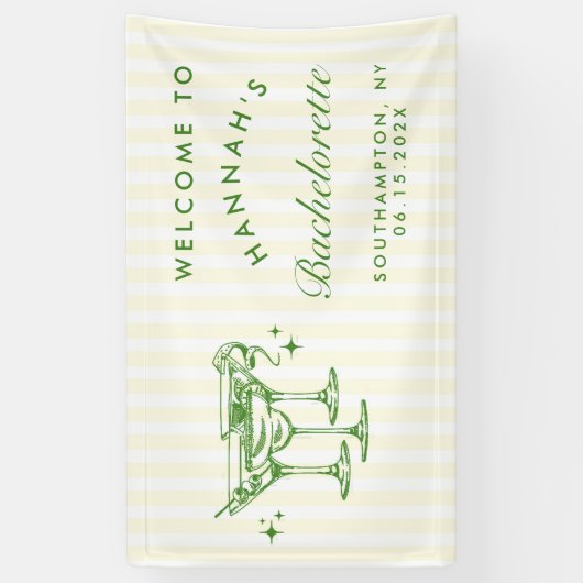 Retro Moderne Groene Cocktail Bachelorette Spandoek (Verticaal)
