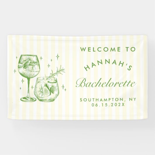 Retro Moderne Groene Cocktail Bachelorette Spandoek (Horizontaal)