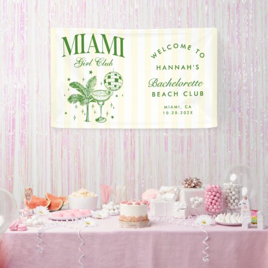 Retro moderne groene en gele Miami Bach-feest Spandoek (Feest)