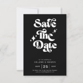 Retro Moderne Groovy Vetgedrukte Witte Scriptie Br Save The Date (Voorkant)