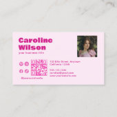 Retro Moderne Hot Pink Professionele Foto QR-code Visitekaartje (Achterkant)