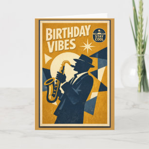 Retro moderne jazz-saxofoon verjaardagskaart voor kaart