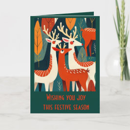 Retro Moderne Kitsch Kerst Rendieren Kaart
