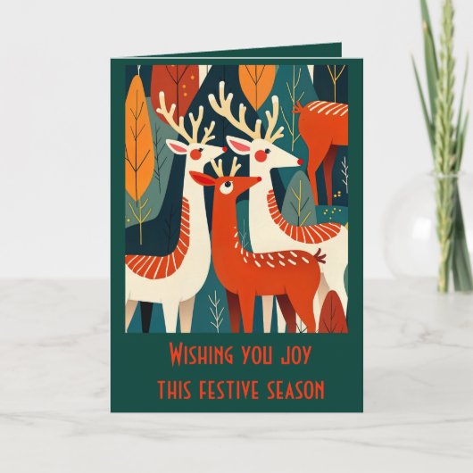 Retro Moderne Kitsch Kerst Rendieren Kaart (Voorkant)