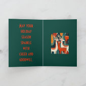 Retro Moderne Kitsch Kerst Rendieren Kaart (Binnen)