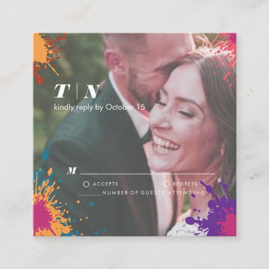 Retro Moderne Kleurrijke bruiloft Informatiekaartje (Voorkant)