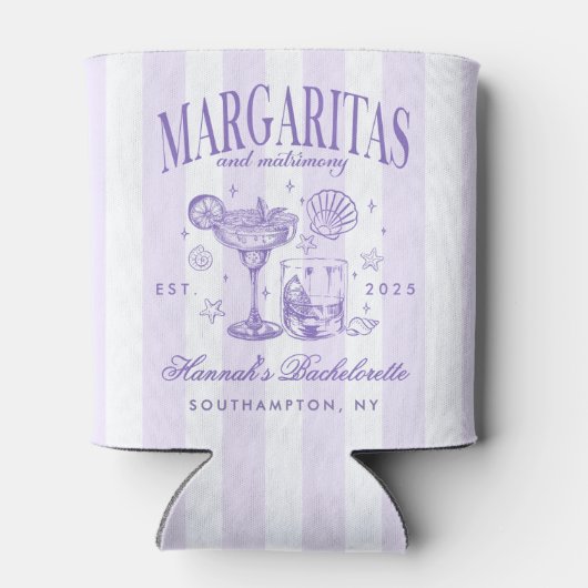 Retro Moderne Margaritas en Huwelijk Gestreept Bac Blikjeskoeler (Achterkant)