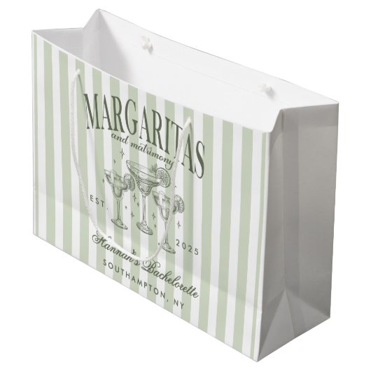 Retro Moderne Margaritas en Huwelijk Gestreept Bac Groot Cadeauzakje (Voorkant Gekanteld)
